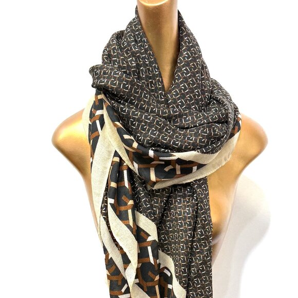 💖💖NEW ARRIVAL!  Fall  Geometric Print Scarf Mocha - Picture 1 of 2